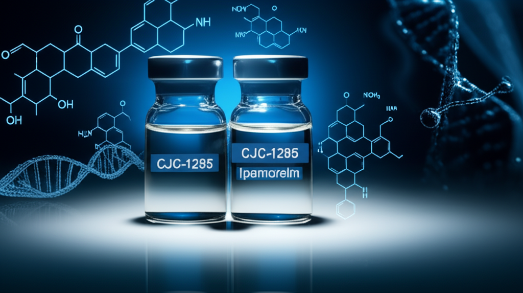 CJC-1295 and Ipamorelin peptide vials in research laboratory setting