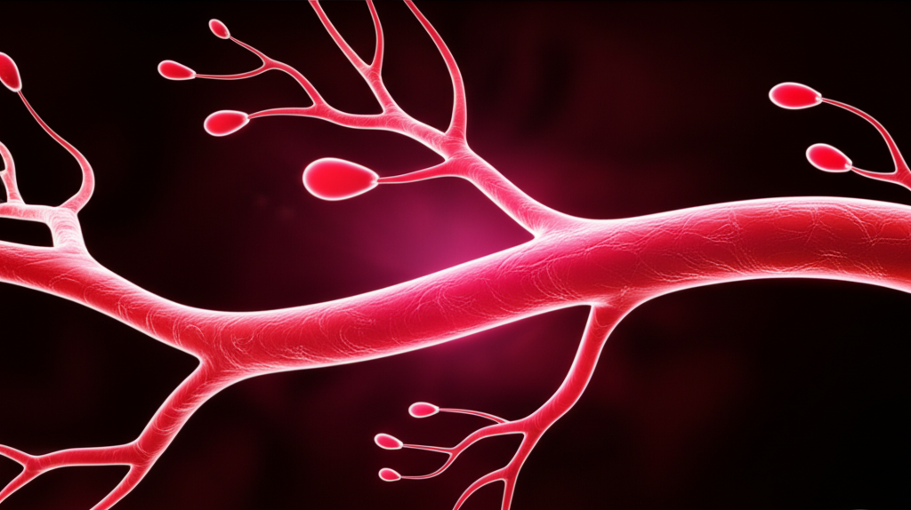 Angiogenesis and blood vessel formation concept illustration showing new capillary growth