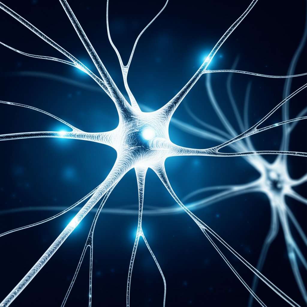Scientific illustration of neuroprotective peptides interacting with brain neurons in research