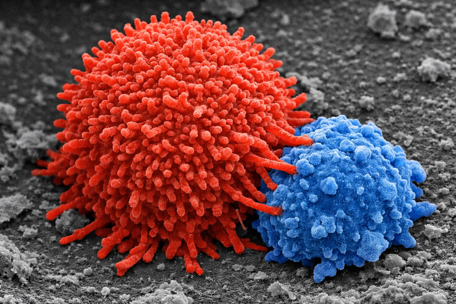 Realistic scanning electron microscope image of active T-lymphocytes (T-cells), representing the immune-boosting function of Thymosin Alpha-1.