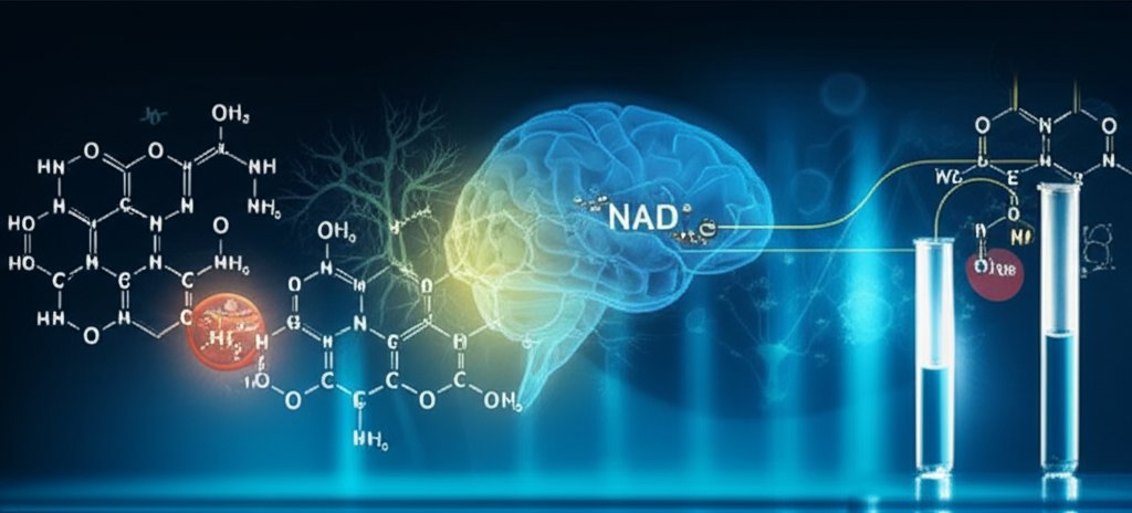 Scientific research illustration: Biohacking Research: Understanding NAD+, Semax, and CJC-1295 Multi-Compound Approaches