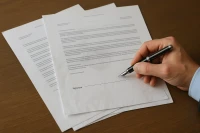 Hand holding a pen over official peptide regulatory documents, symbolizing compliance.
