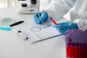 Laboratory is used for scientific research to examine and research blood obtained by sampling patients from hospital, lab assistant doing blood tests for abnormalities. Laboratory and expert concepts.