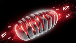 Cellular energy and mitochondria concept art showing ATP production and energy metabolism