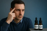 Two vials, one labeled "Semax" and the other "Selank," with a brain graphic in the background illustrating enhanced cognitive function and reduced anxiety.