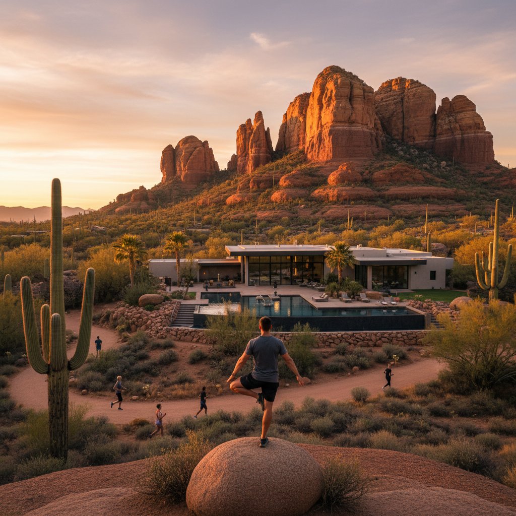 Athlete training at sunrise in Scottsdale Arizona desert — anti-aging and longevity wellness culture