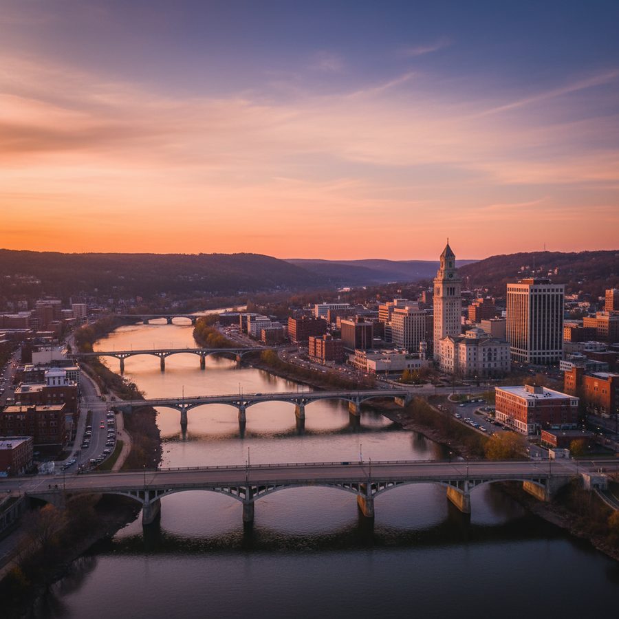 Binghamton, New York city skyline, Spartan Peptides research compounds available for delivery