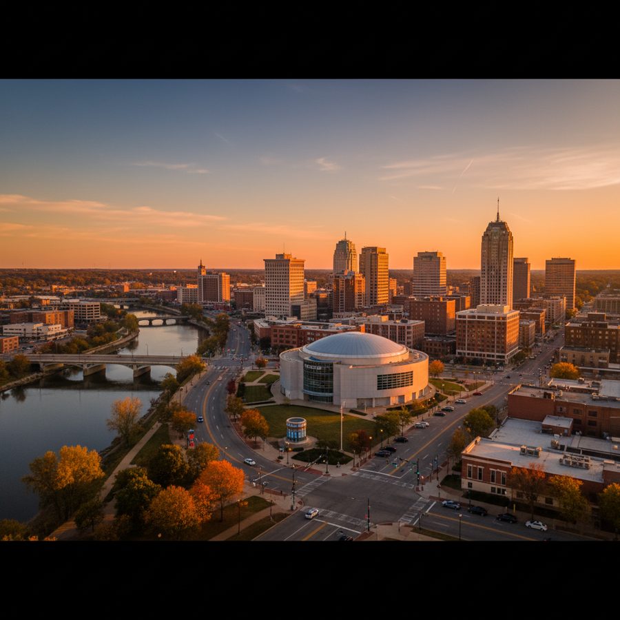 Canton, Ohio city skyline, Spartan Peptides research compounds available for delivery