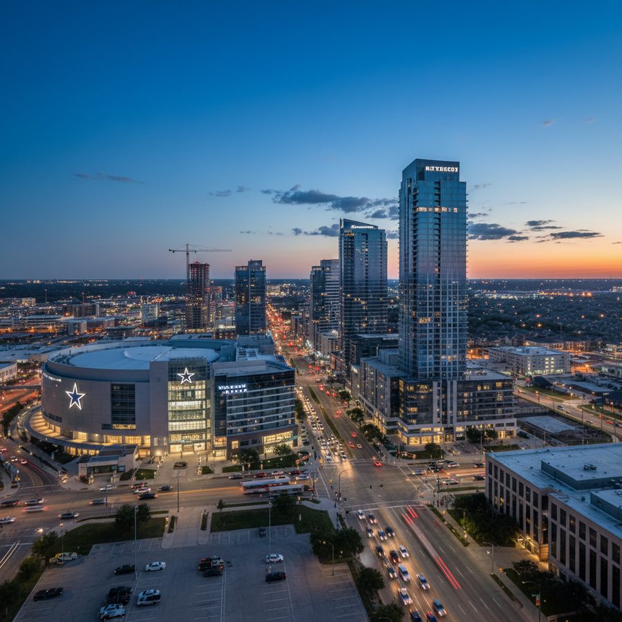 Frisco, Texas city skyline, Spartan Peptides research compounds available for delivery