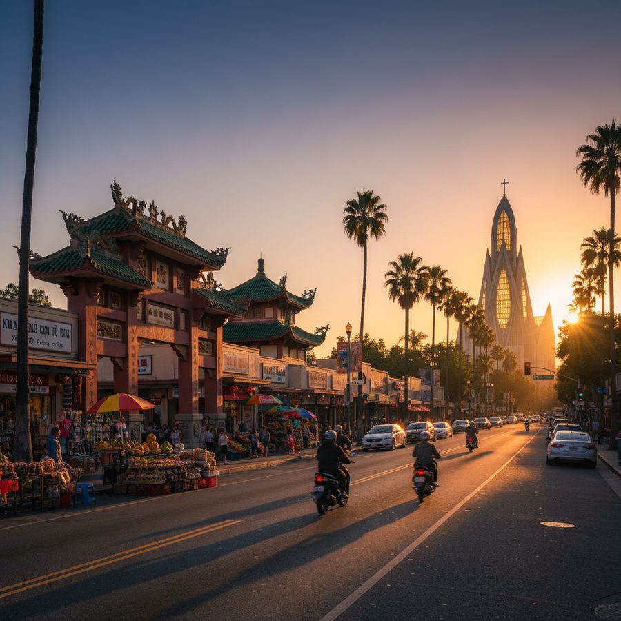 Garden Grove, California city skyline, Spartan Peptides research compounds available for delivery