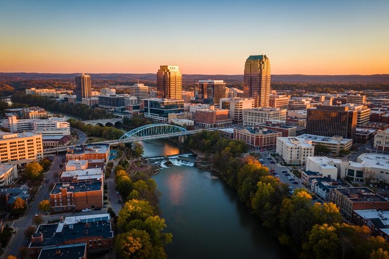 Greenville, South Carolina city skyline, Spartan Peptides research compounds available for delivery