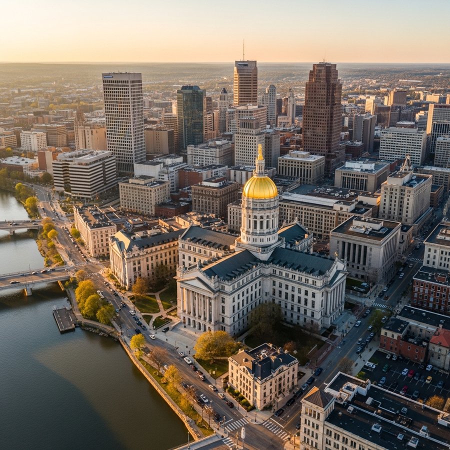 Hartford, Connecticut city skyline, Spartan Peptides research compounds available for delivery