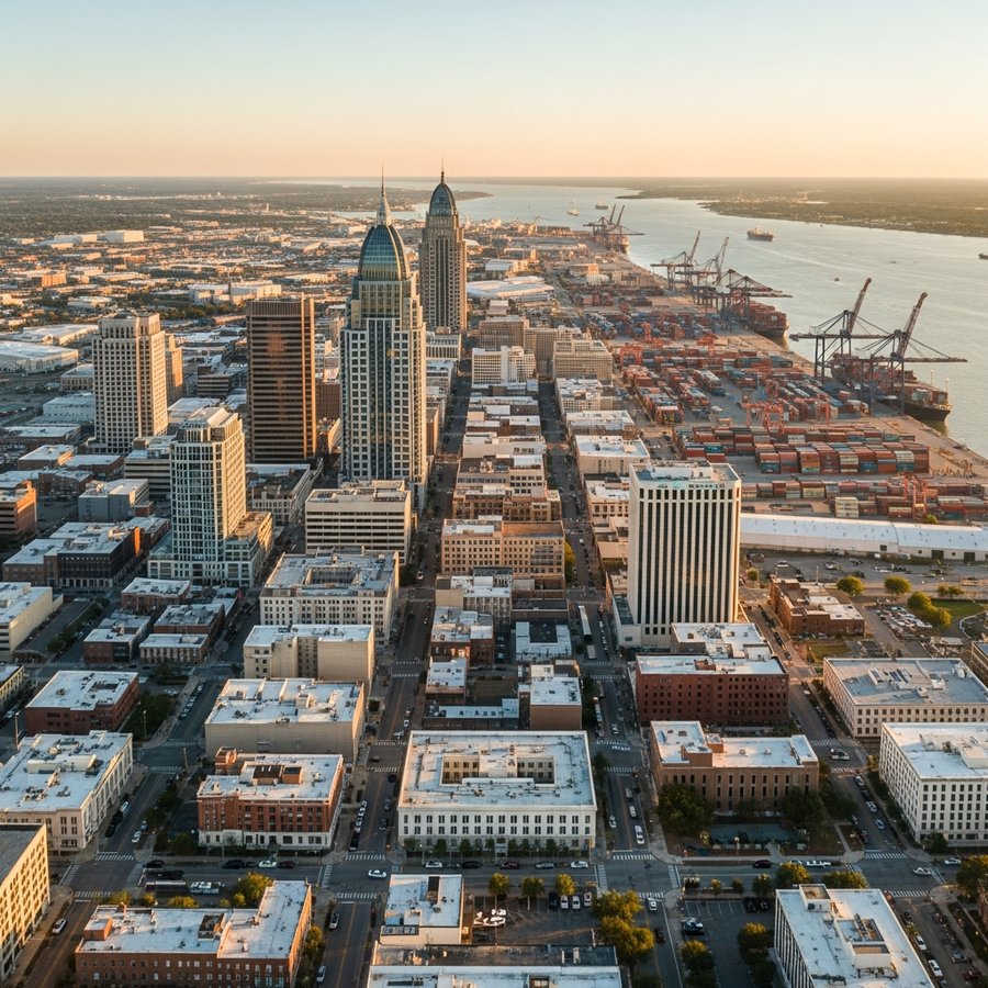 Mobile, Alabama city skyline, Spartan Peptides research compounds available for delivery