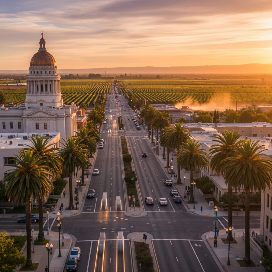 Modesto, California city skyline, Spartan Peptides research compounds available for delivery