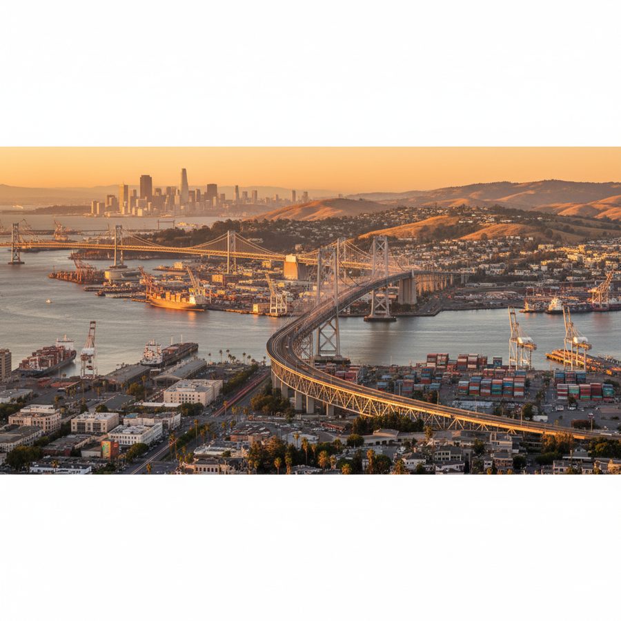 Oakland, California city skyline, Spartan Peptides research compounds available for delivery