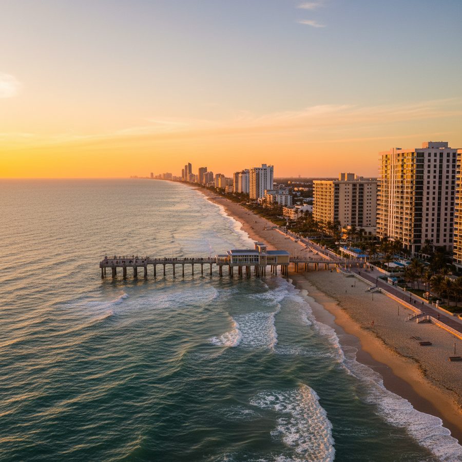 Pompano Beach, Florida city skyline, Spartan Peptides research compounds available for delivery