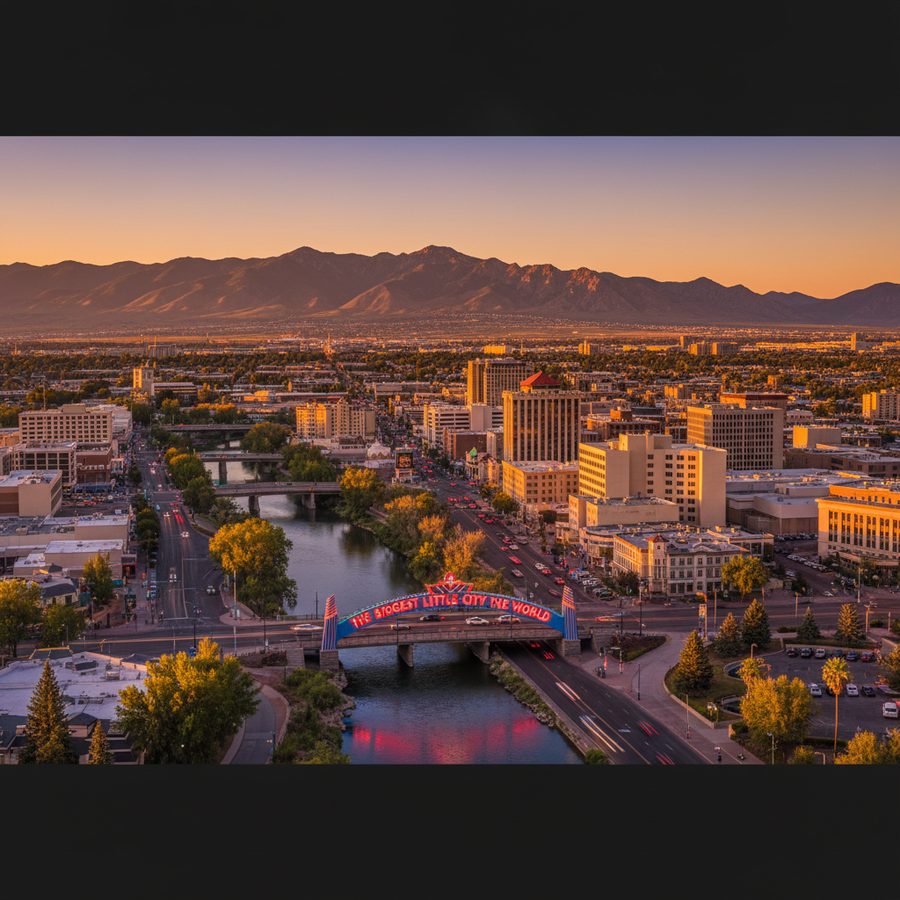 Reno, Nevada city skyline, Spartan Peptides research compounds available for delivery