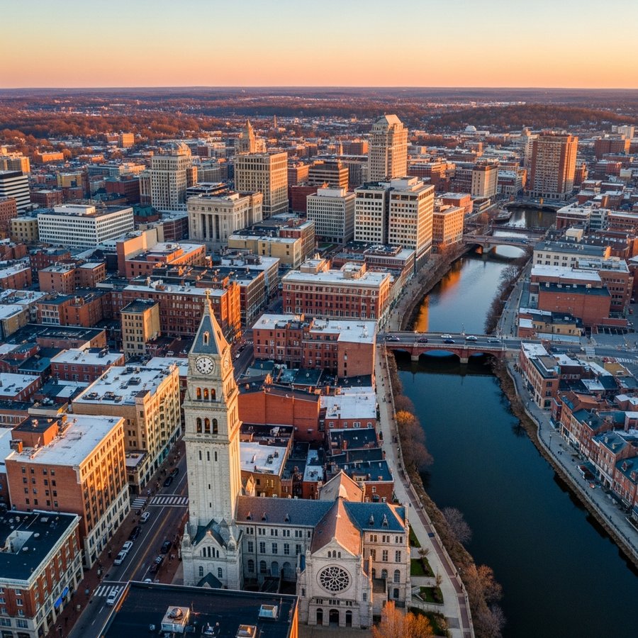 Waterbury, Connecticut city skyline, Spartan Peptides research compounds available for delivery